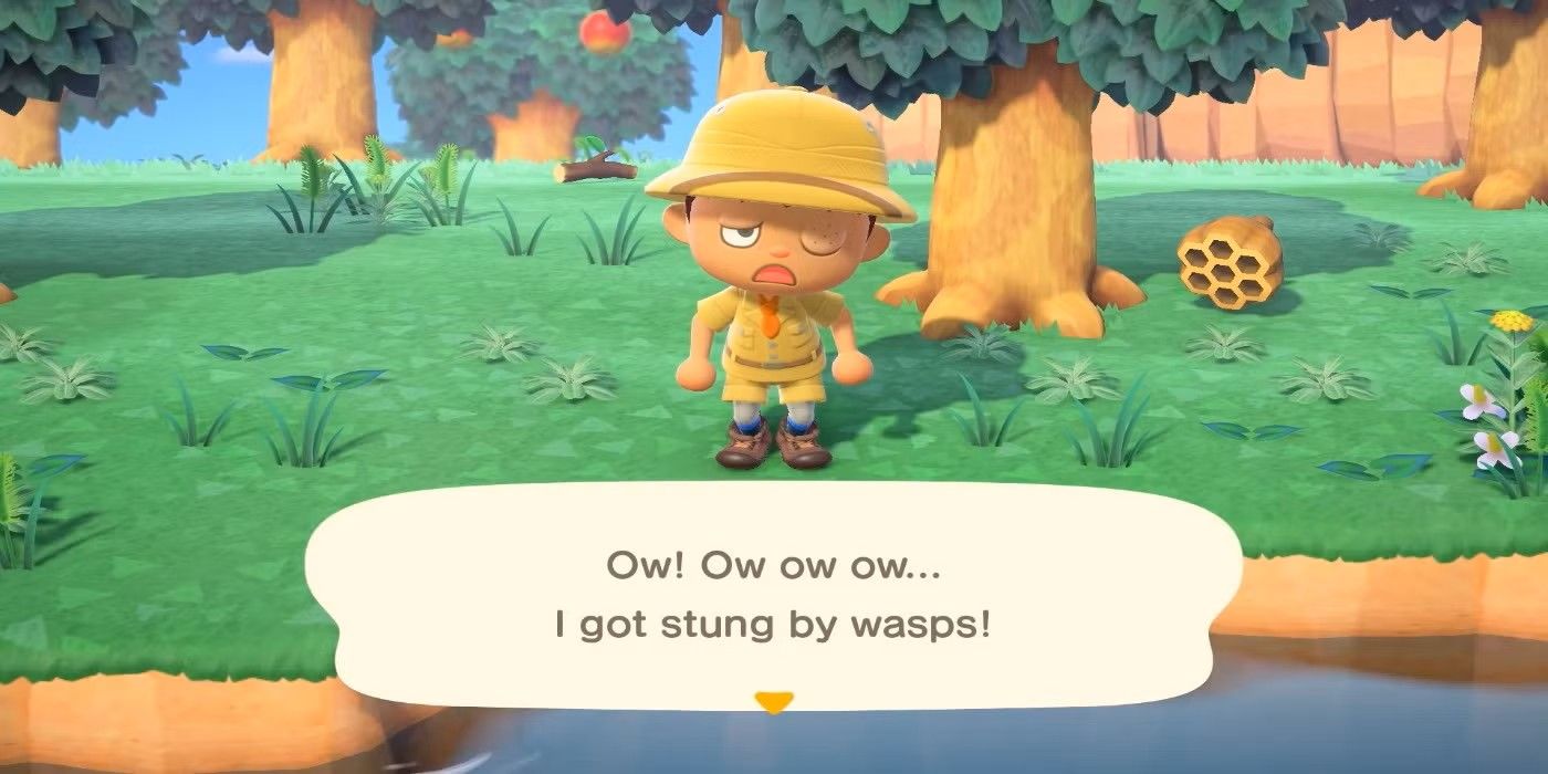Een personage in Animal Crossing: New Horizons met een dik oog na een wespensteek.