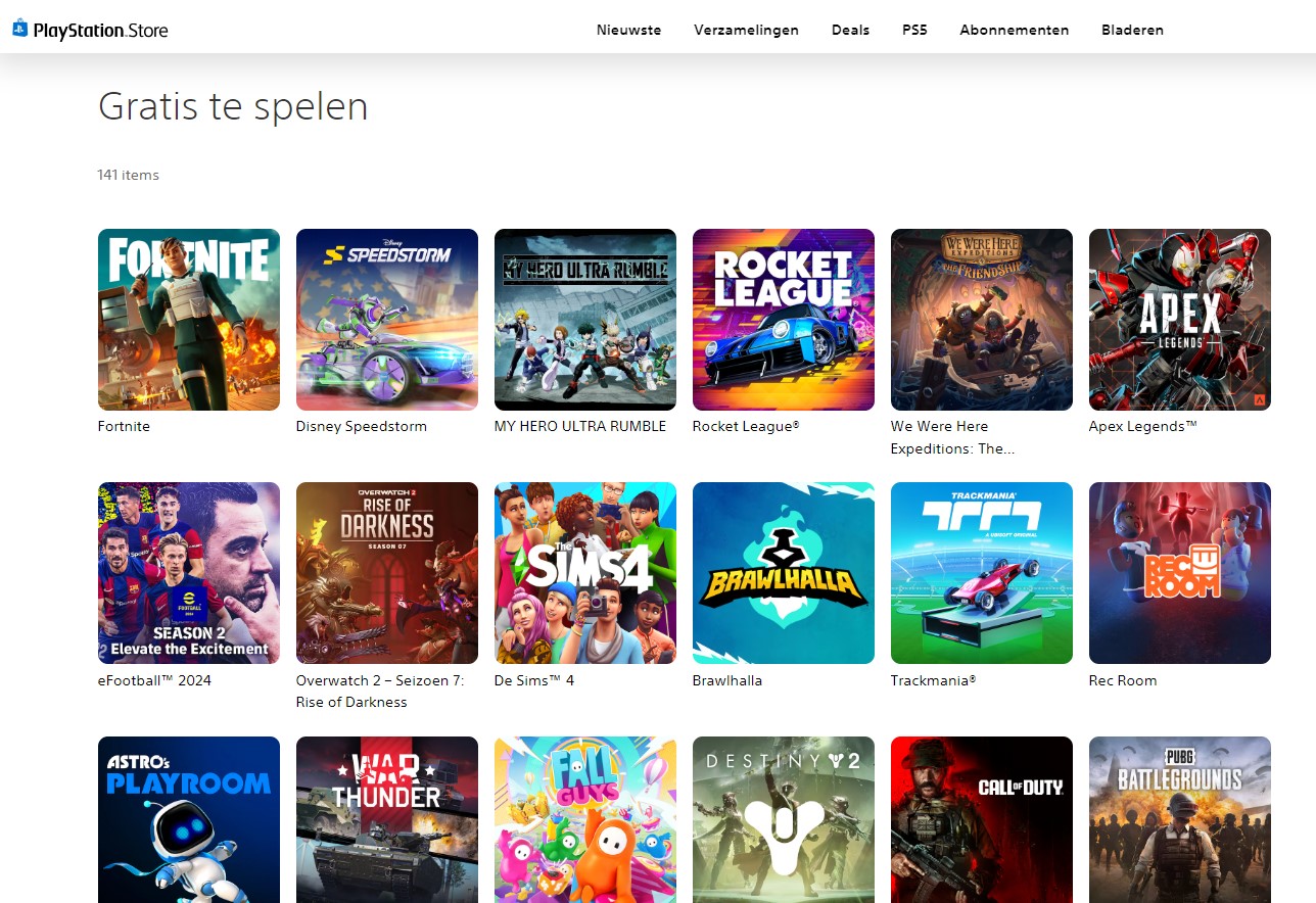 Overzicht van gratis games op de PlayStation Store