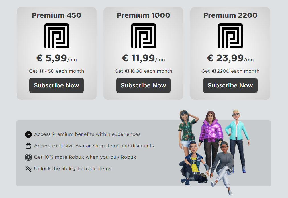 Roblox Premium prijzenoverzicht