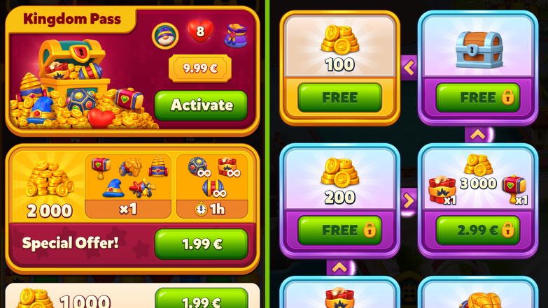 Screenshots van microtransacties in Royal Kingdom